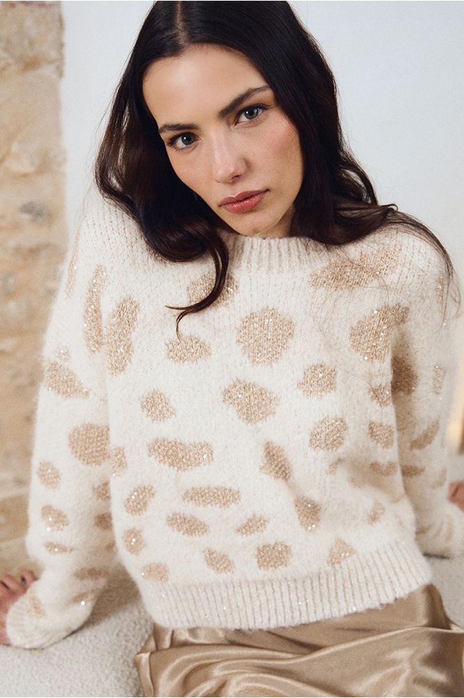 Iridescent knit leopard sweater