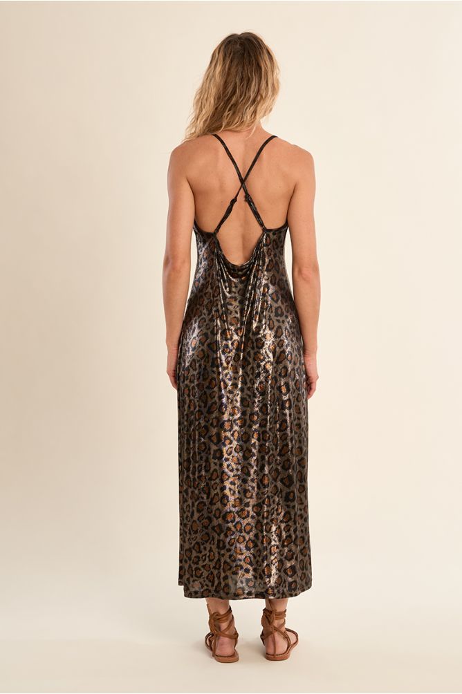 Long beach dress, leopard print