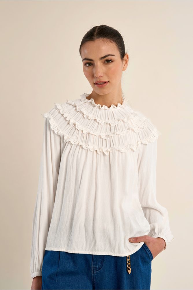 Blusa de manga larga detalle volantes
