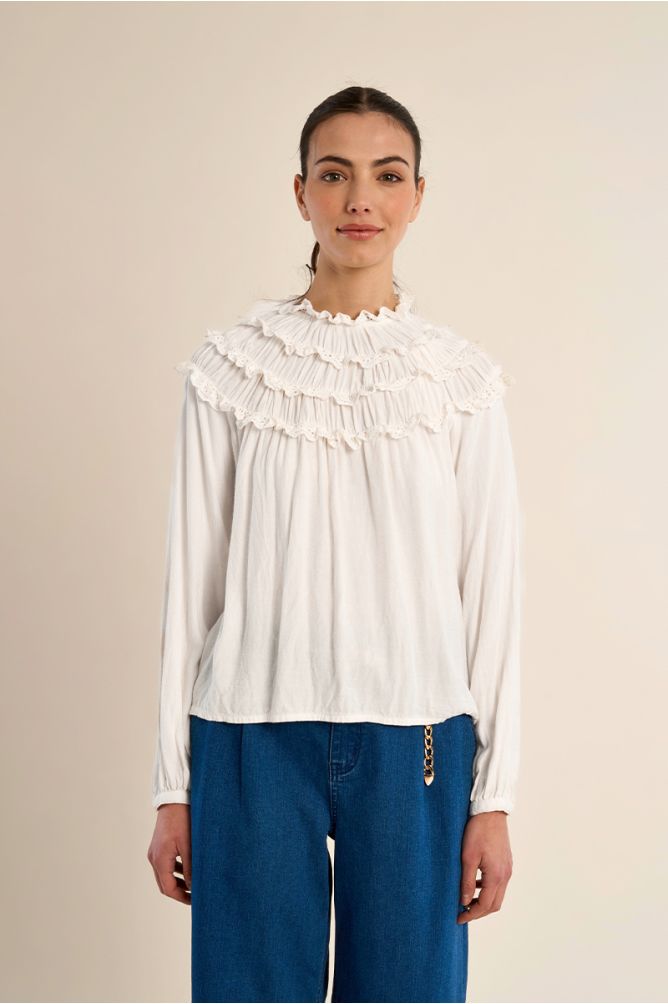 Blusa de manga larga detalle volantes