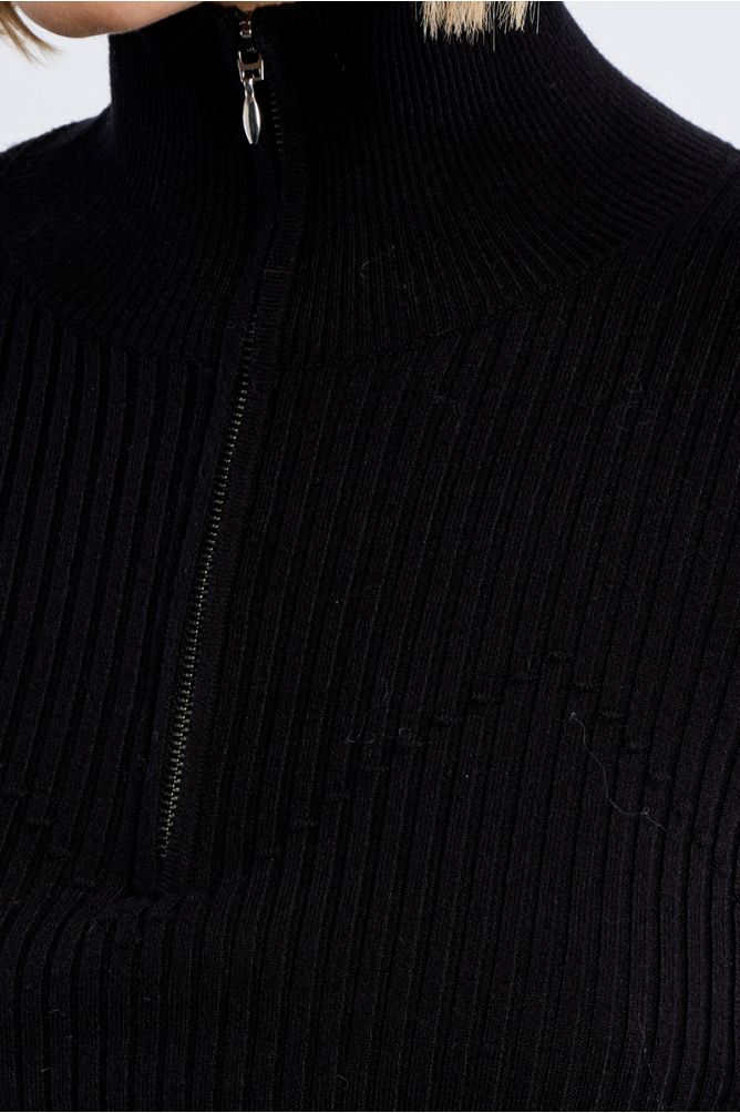 Pull côtelé sporty, col zippé