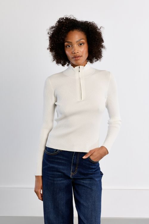 Pull côtelé sporty, col zippé