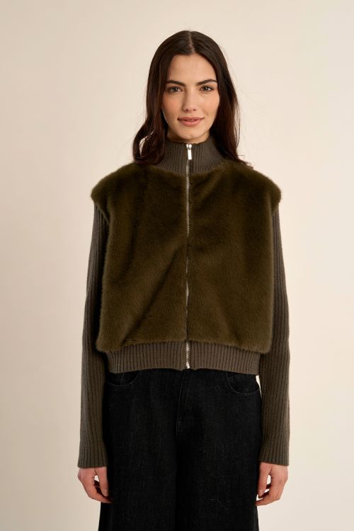 Veste à zip, bi-matière