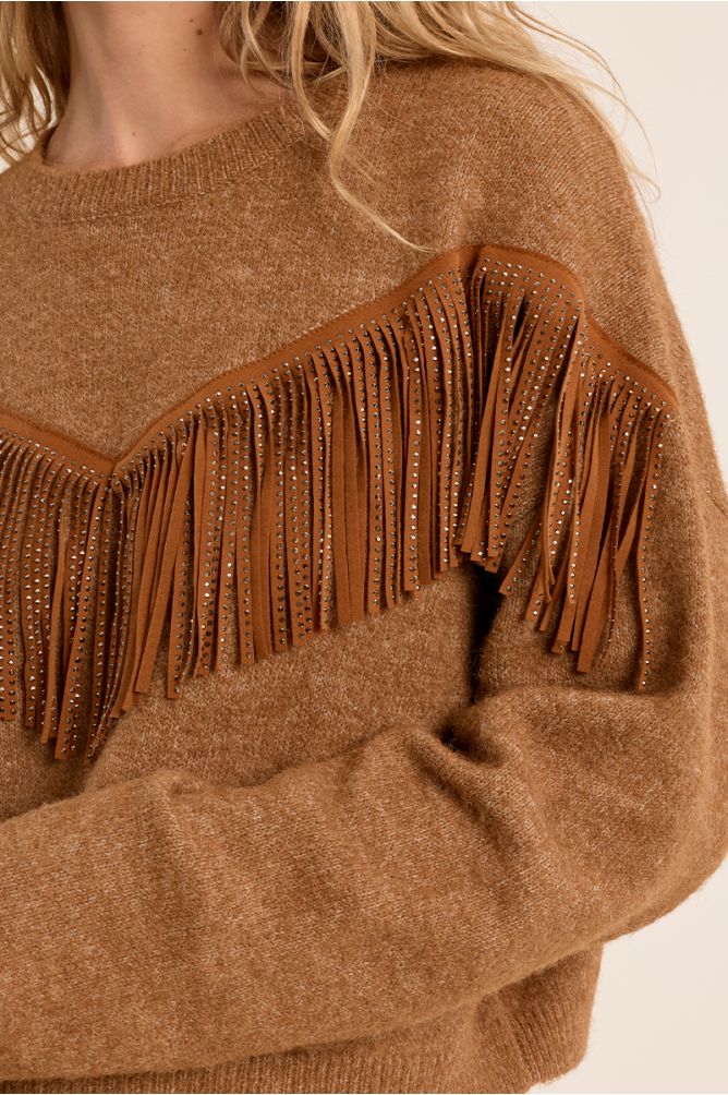 Pull frangé à strass