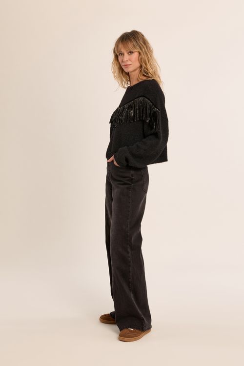 Pull frangé à strass