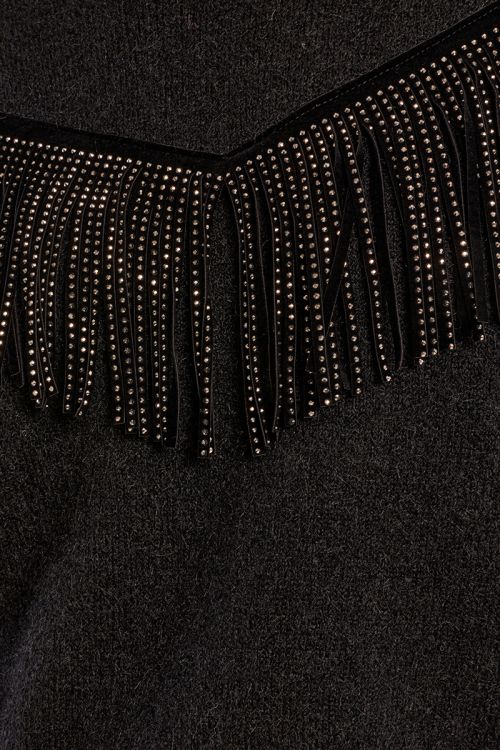 Fringed Sweater with Rhinestones