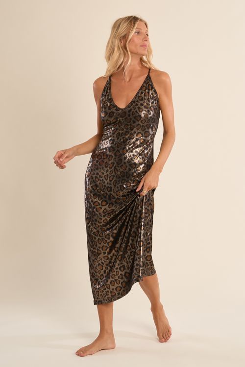 Vestido midi, de tirantes, con estampado.