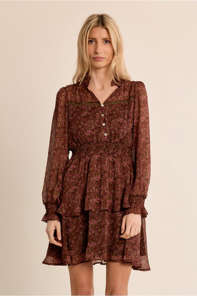 Multi-ruffle dress in semi-transparency