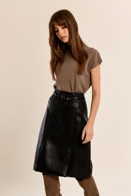 Jupe mi-longue en simili-cuir