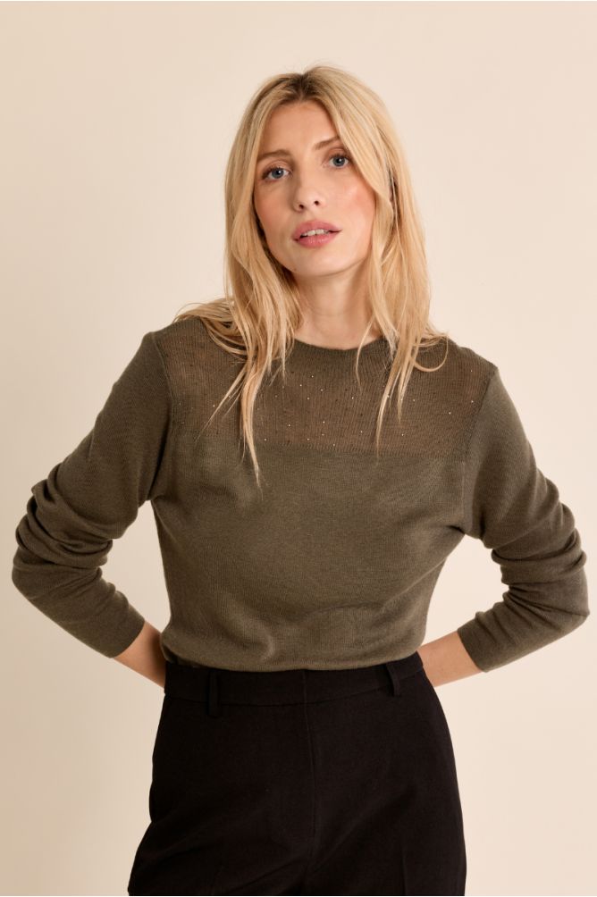 Top manches longues, col en semi-transparence