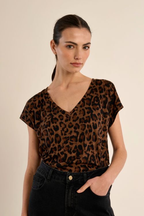 T-shirt col V léopard