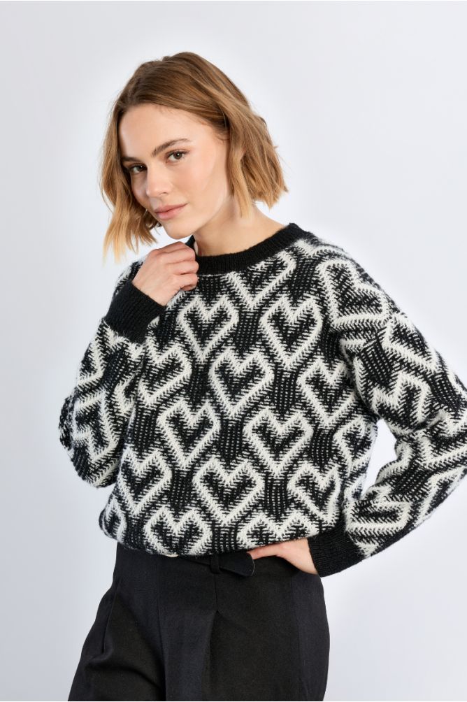 Pull jacquard à cœurs