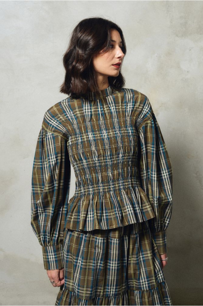 Cotton poplin blouse, checked
