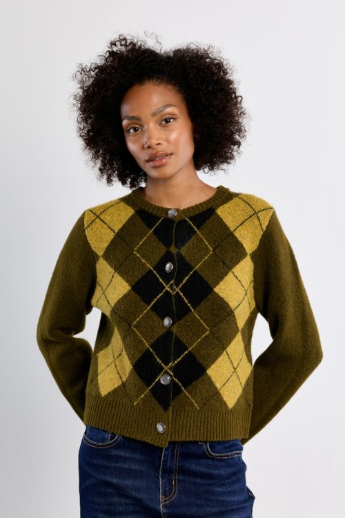 Cardigan en maille, à carreaux