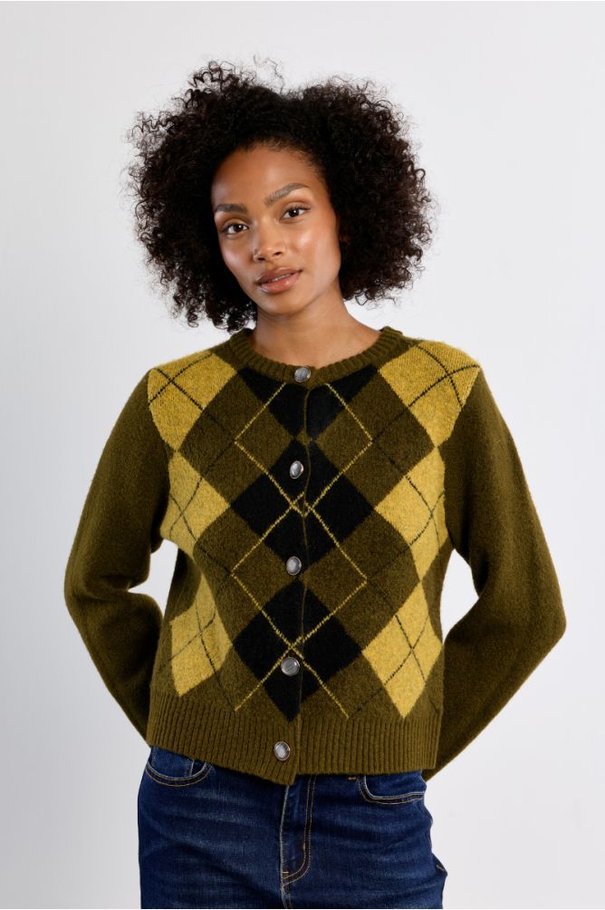Cardigan en maille, à carreaux