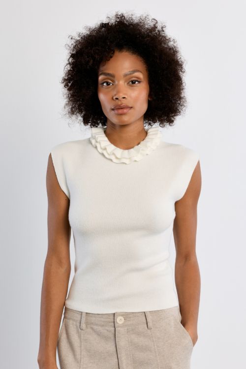 Pull en maille manches courtes, col Victorien