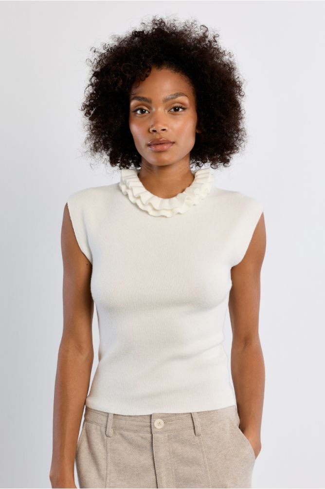 Short-sleeved knitted sweater, Victorian collar