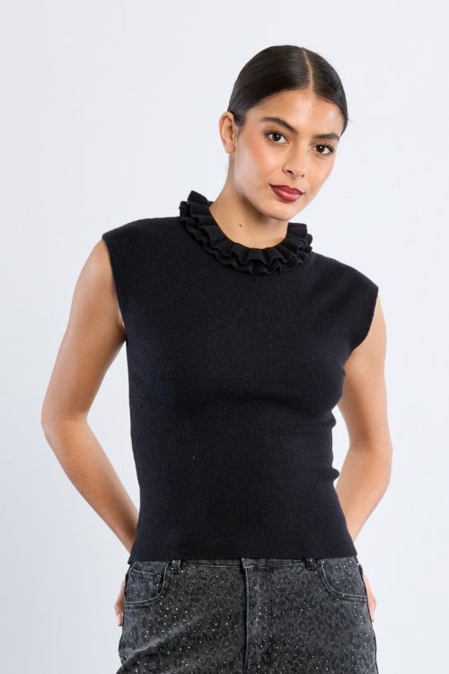 Pull en maille manches courtes, col Victorien