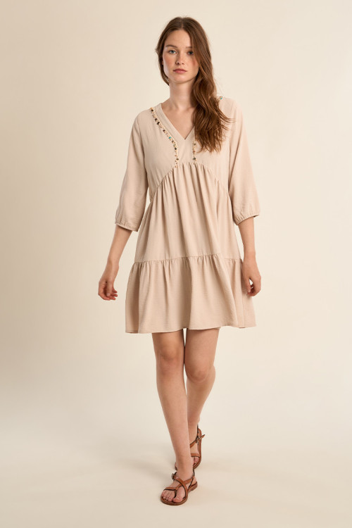 Babyoll dress with beaded collar