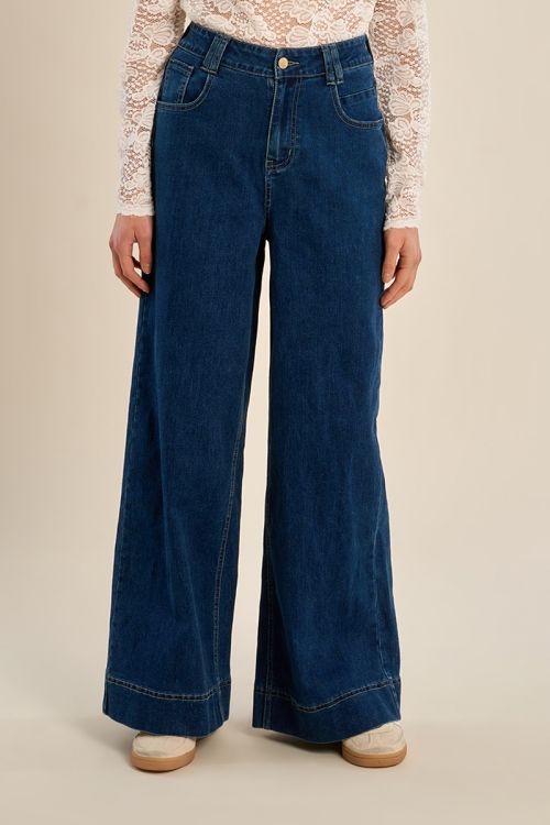 High-waisted, wide-waisted, cotton denim