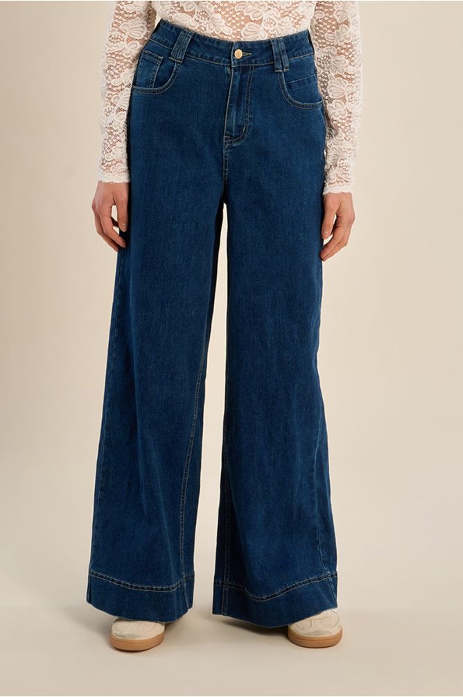 High-waisted, wide-waisted, cotton denim