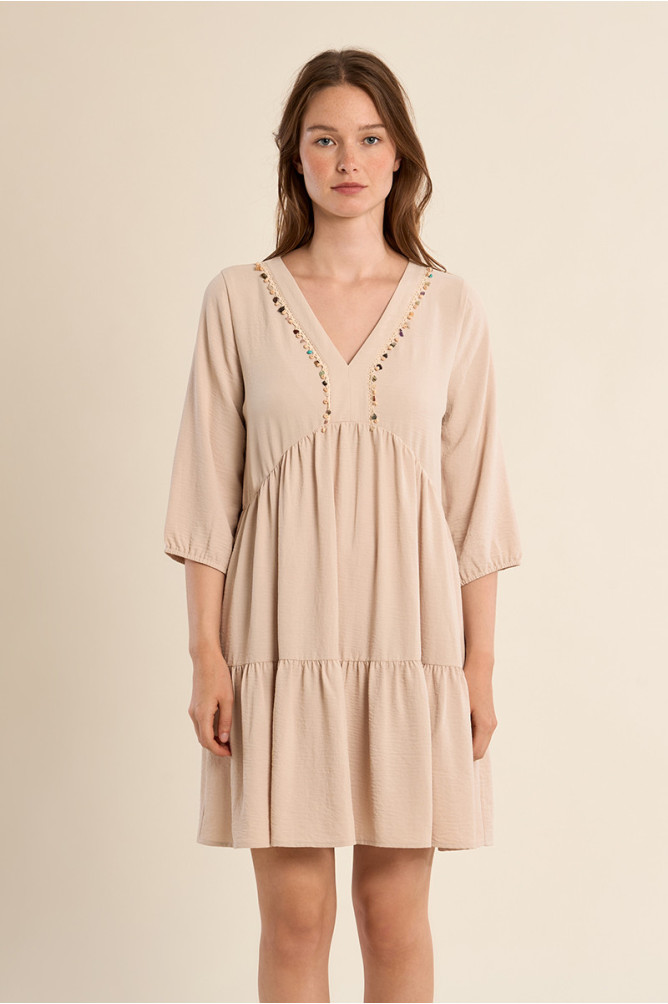 Babyoll dress with beaded collar
