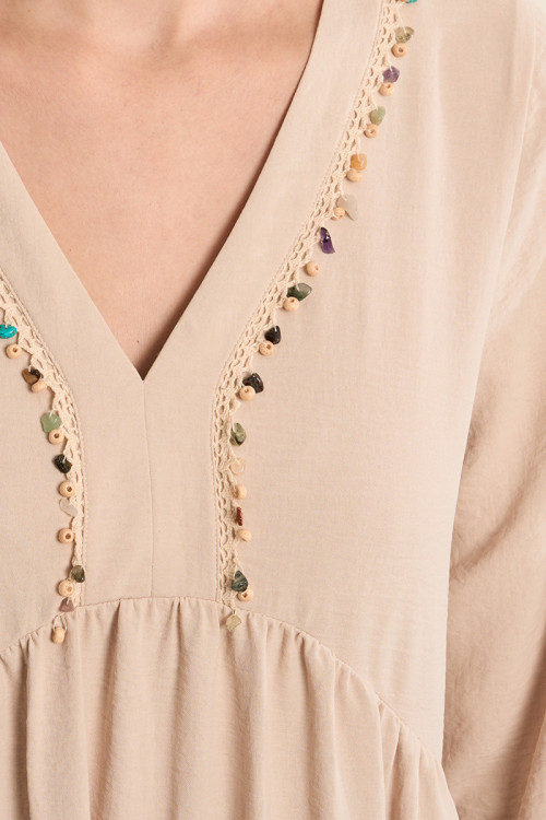 Babyoll dress with beaded collar