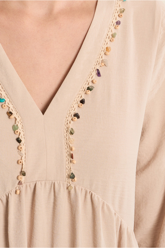 Babyoll dress with beaded collar