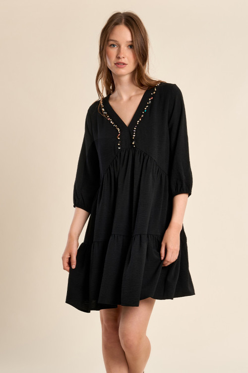 Babyoll dress with beaded collar