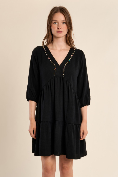 Babyoll dress with beaded collar