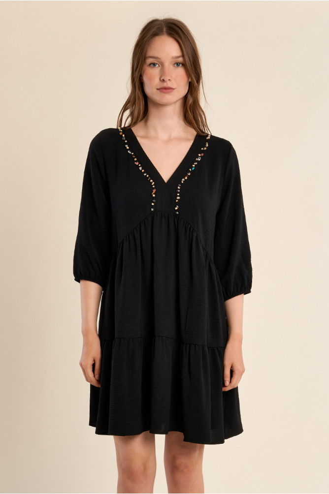 Babyoll dress with beaded collar