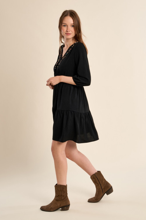 Babyoll dress with beaded collar