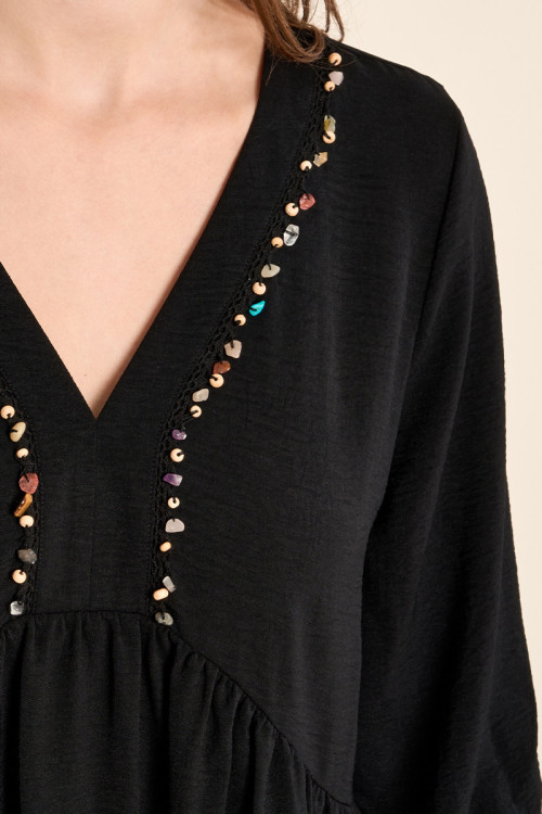 Babyoll dress with beaded collar