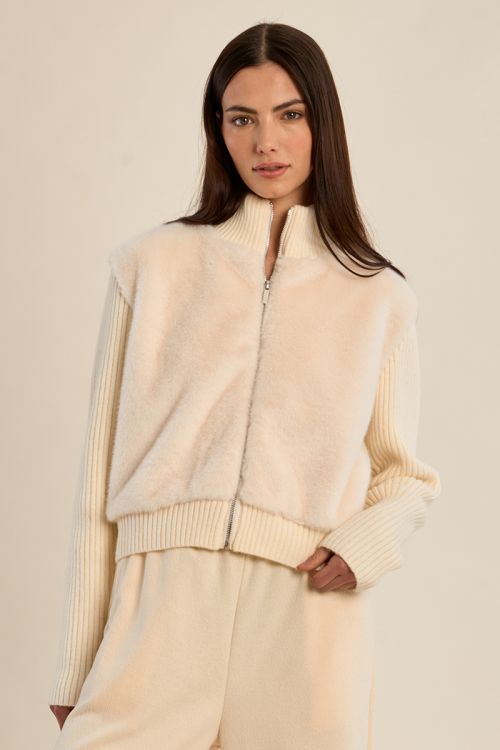 Zip-up jacket, made of two materials