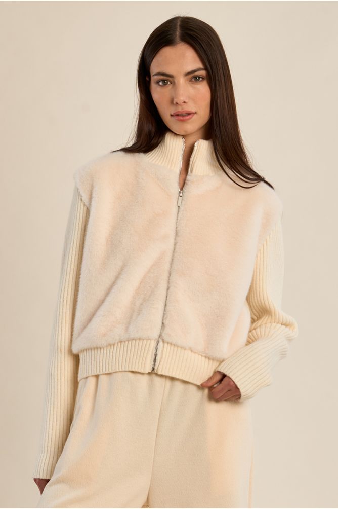 Veste à zip, bi-matière
