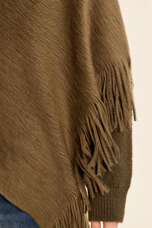 Poncho à franges, maille brossée