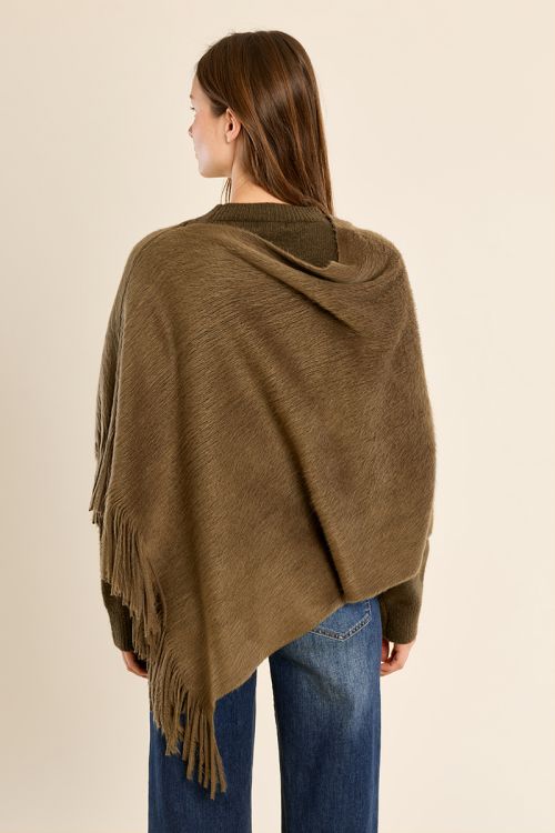 Fringed poncho, brushed knit