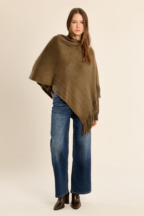 Poncho à franges, maille brossée