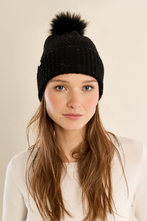 Bonnet en maille pailletée, à pompon