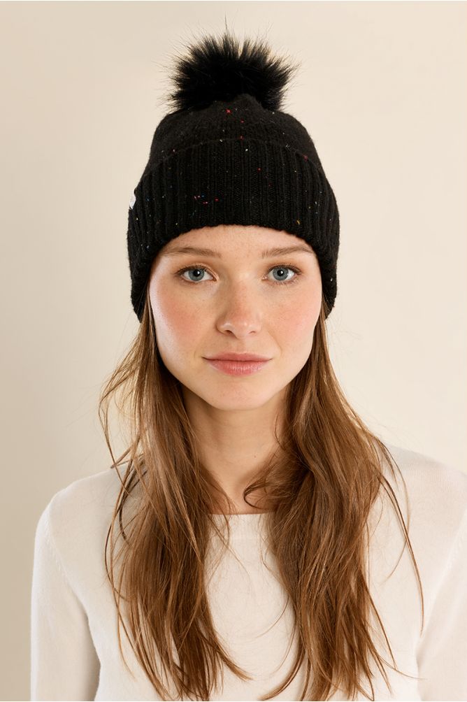 Bonnet en maille pailletée, à pompon