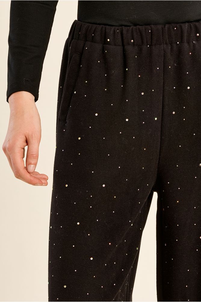 Pantalon taille haute, parsemé de strass