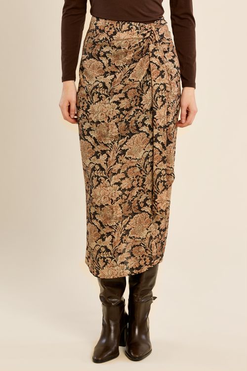 Straight knotted skirt, printed