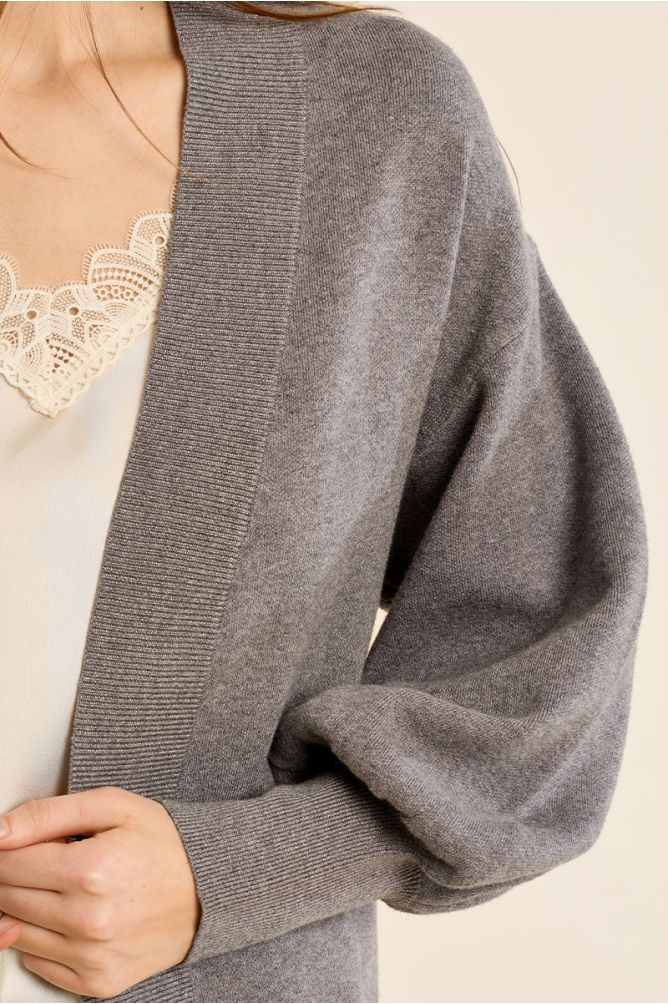 Long gilet ouvert en maille