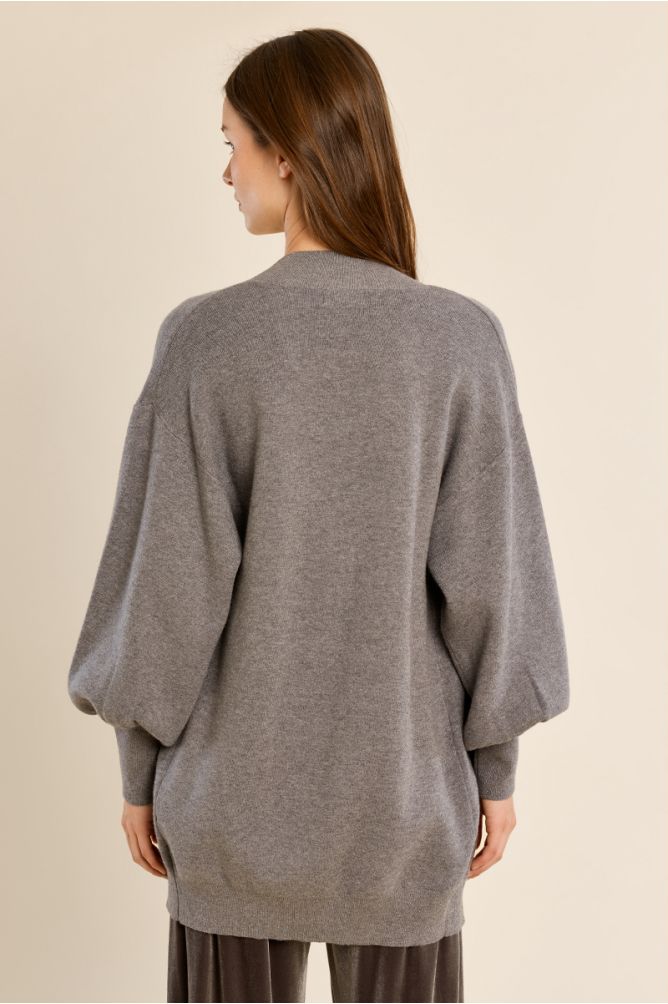 Long gilet ouvert en maille