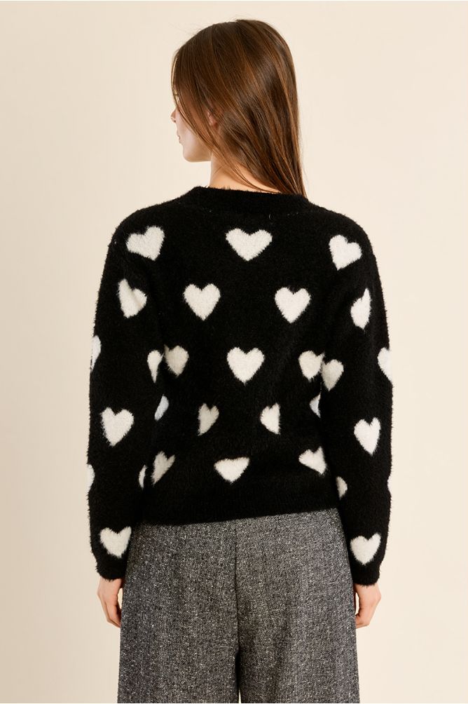 Straight sweater, heart pattern
