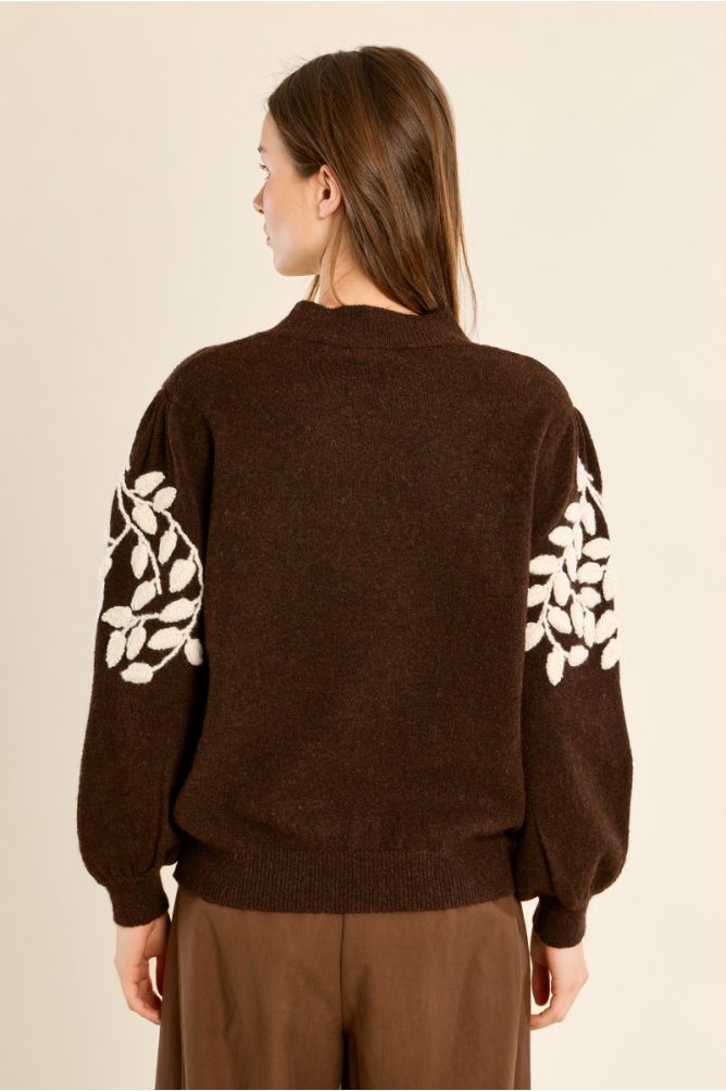 Sweater with high neck, floral embroidery