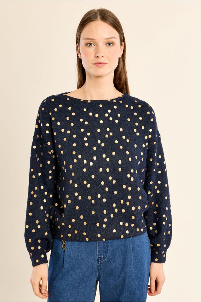 Pull col bateau, motif pois