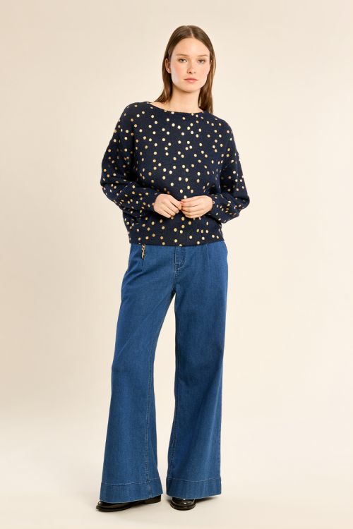 Pull col bateau, motif pois