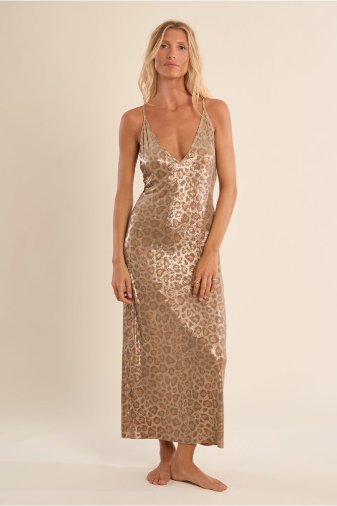 Long beach dress, leopard print