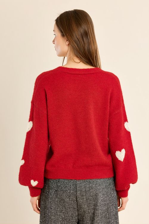 Balloon sleeve cardigan, heart pattern